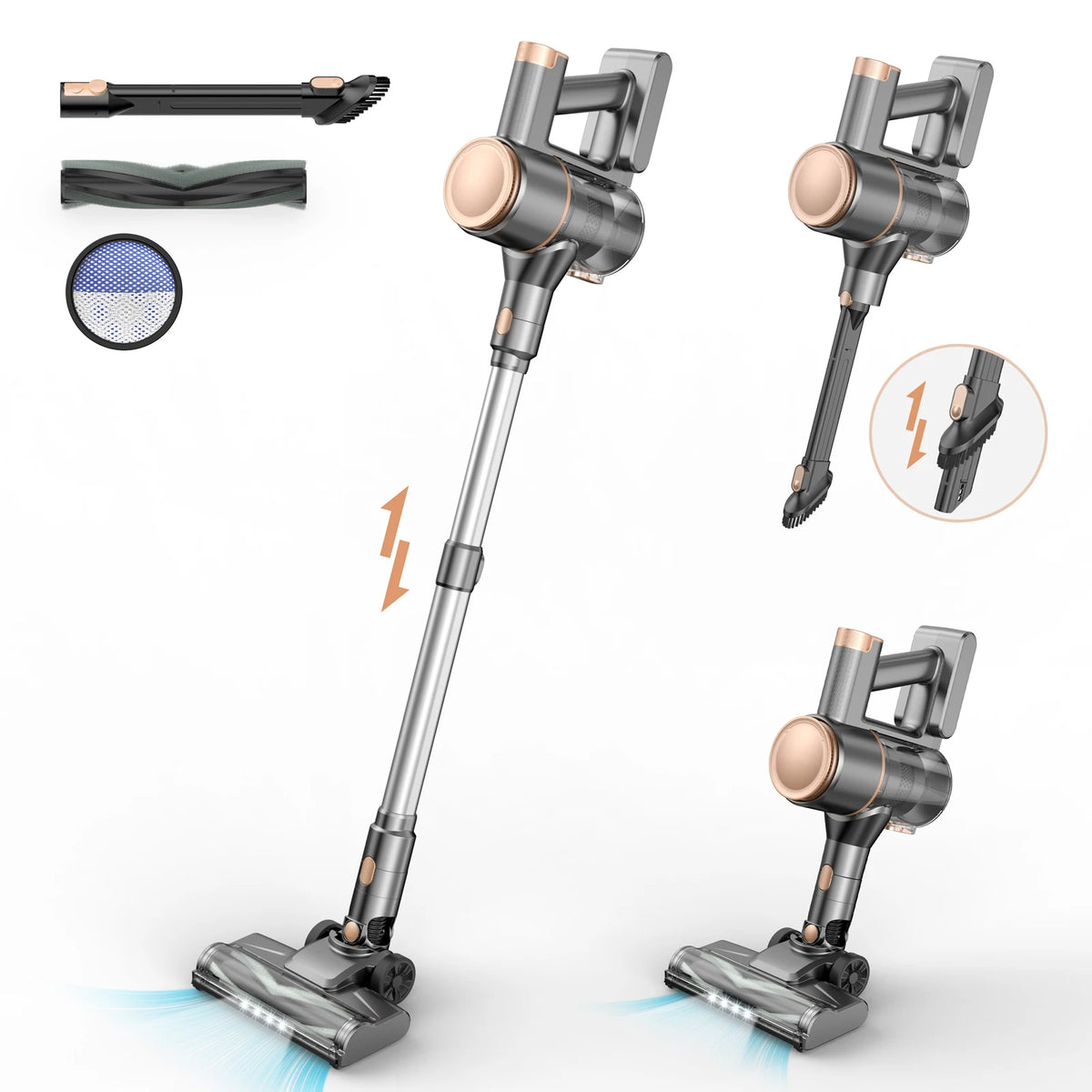 YISORA N8 Stick Vacuum Cleaner, 25Kpa Two Mode Lightweight Cordless Vacuum for Pet Hair, Carpet