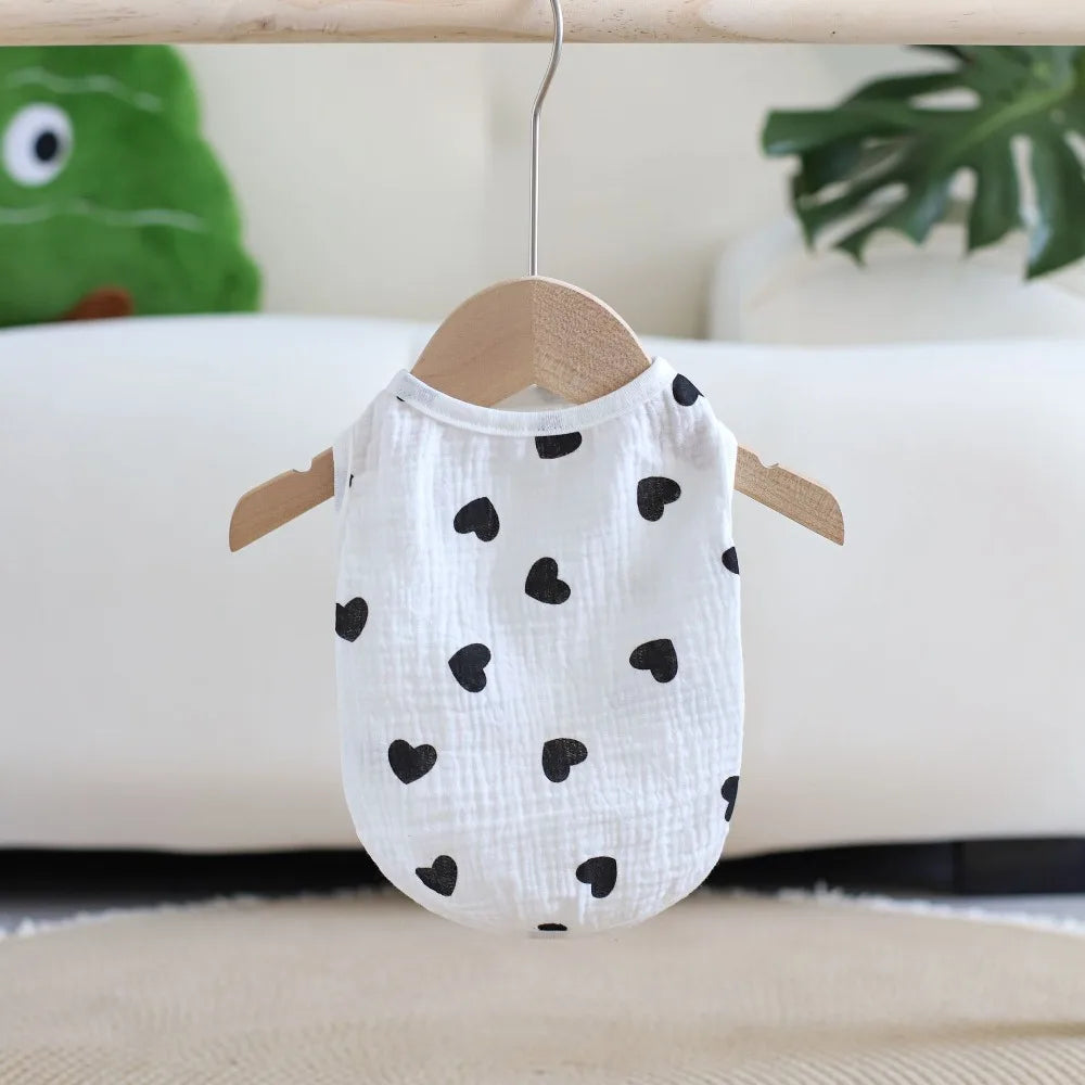 Pet Apparel Heart Pattern Dog Vest Soft Cotton Breathable Pet T-shirt Cozy Thin Pet Short Shirt Puppy Wear