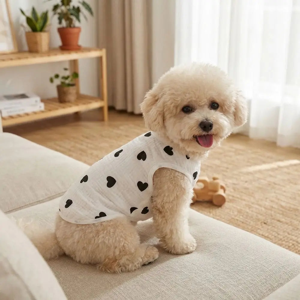 Pet Apparel Heart Pattern Dog Vest Soft Cotton Breathable Pet T-shirt Cozy Thin Pet Short Shirt Puppy Wear