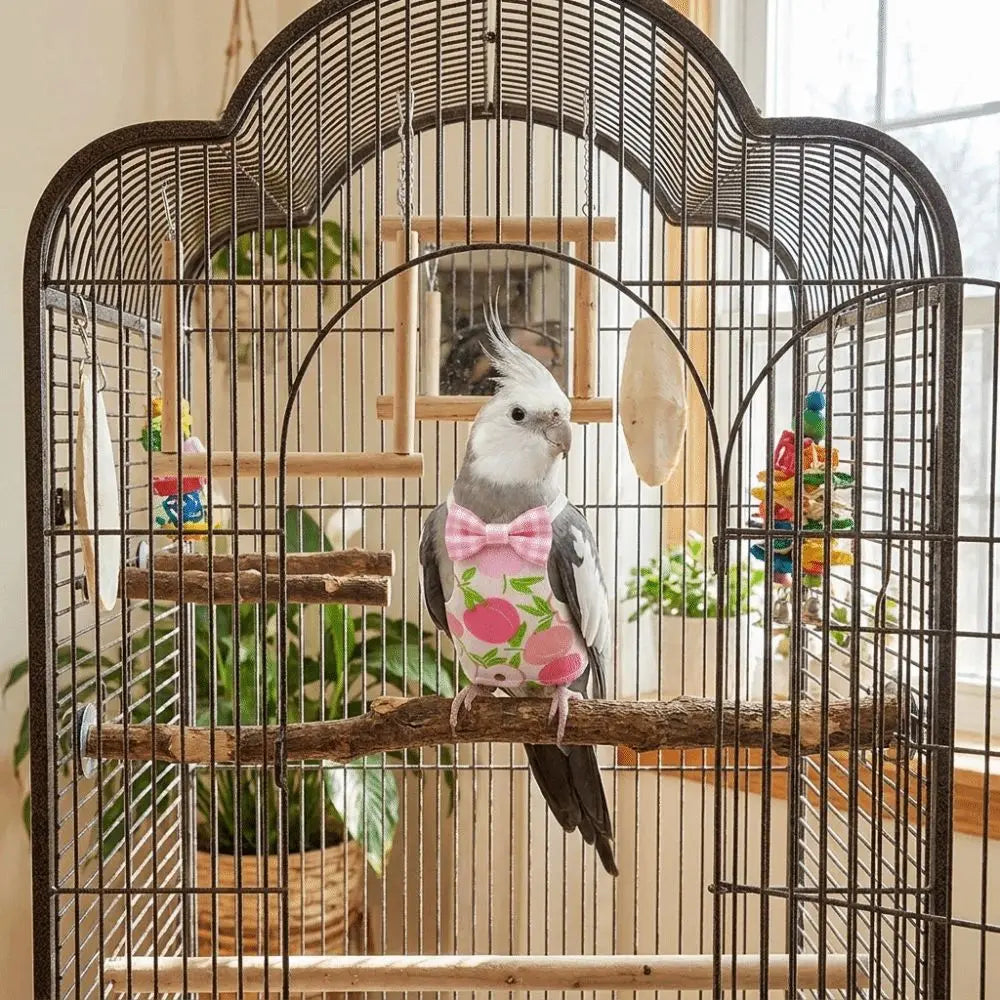 Pet Bird Apron Adjustable Pet Parrot Diaper Breathable Fruit Pattern Bird Nappy with Bowtie Soft Fabric Bird Vest Training
