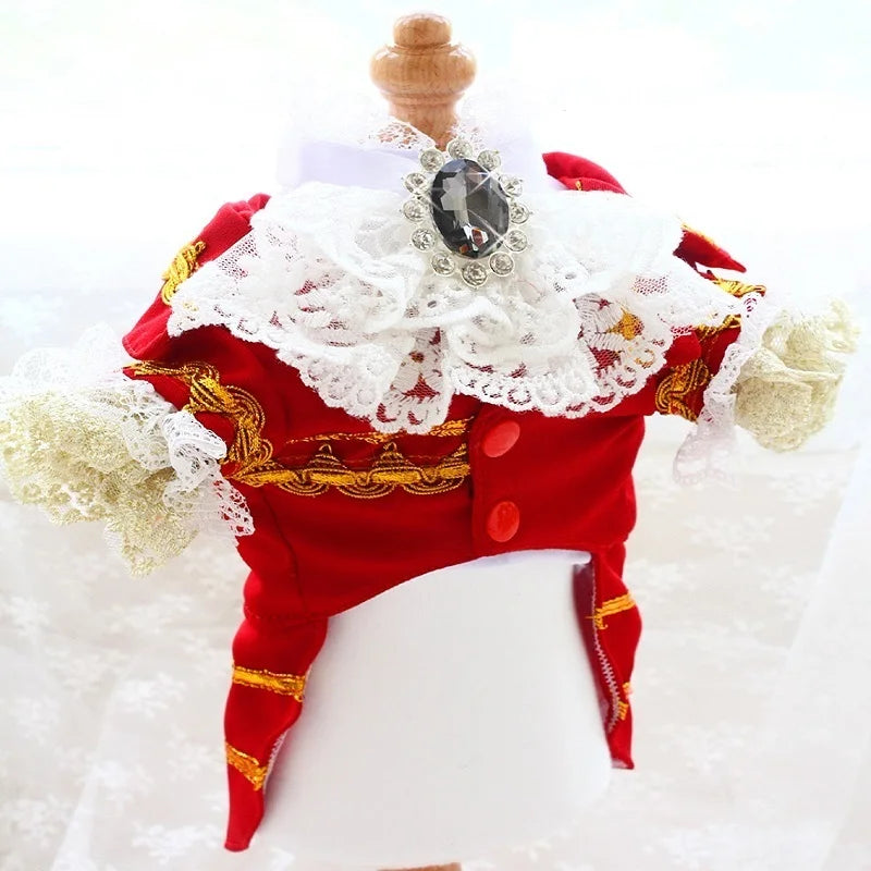 Handmade Unique Design Dog Clothes European Court Style Pet Costume Suit Lace Cuffs Collar Twin Sets Apparel Cat Poodle Maltese