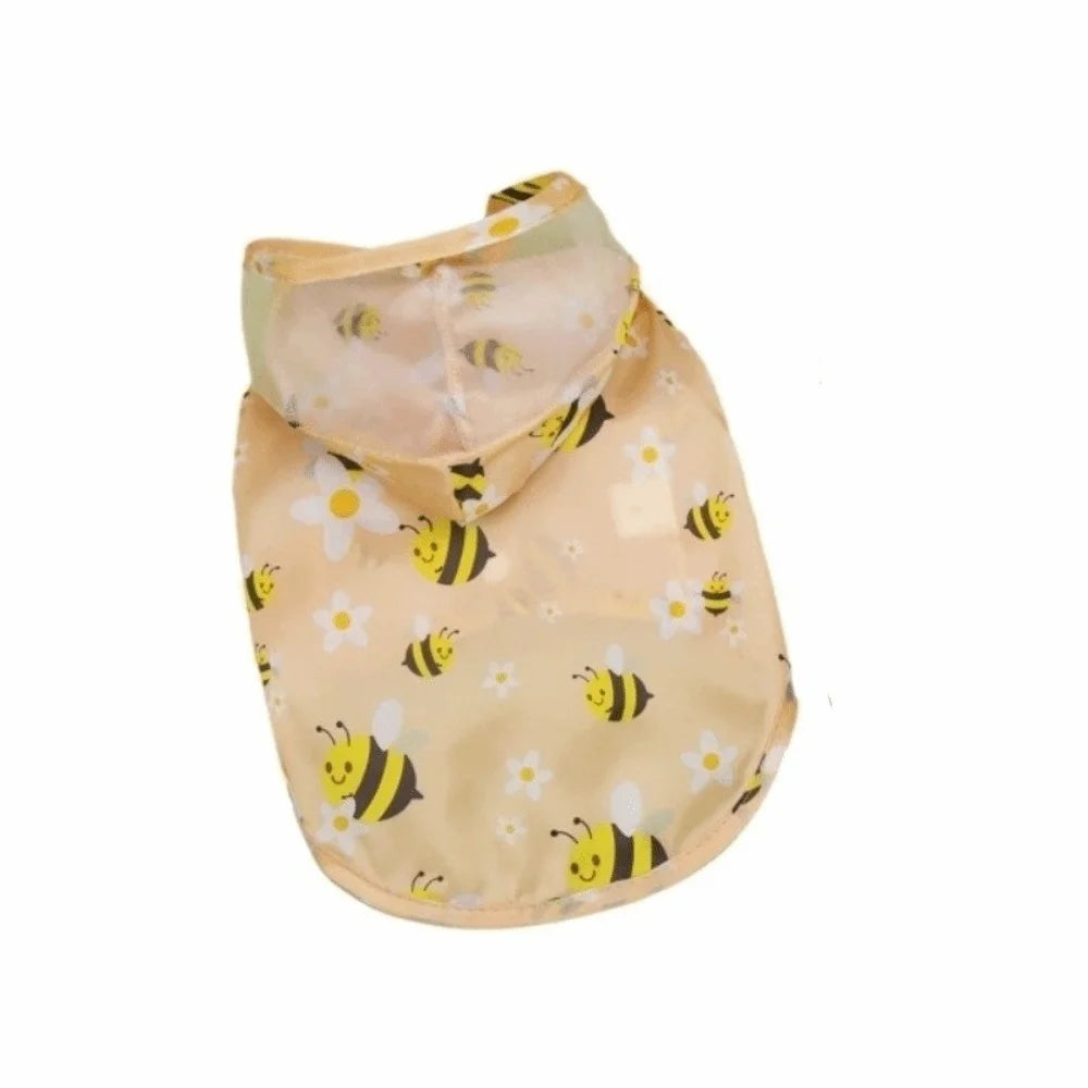 Pet Clothing Cartoon Bee Print Dog Hooded Raincoat Light Thin PVC Pet Waterproof Cloak with D-ring Puppy Rain Poncho Rainy Day