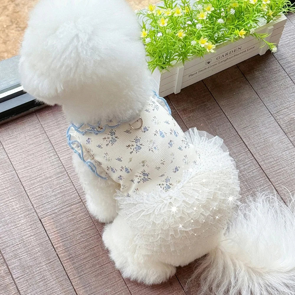 Pet Costumes Summer Thin Pet Floral Dress Comfortable Breathable Dog Skirt Sleeveless Dog Pullover For Small Dog Cat
