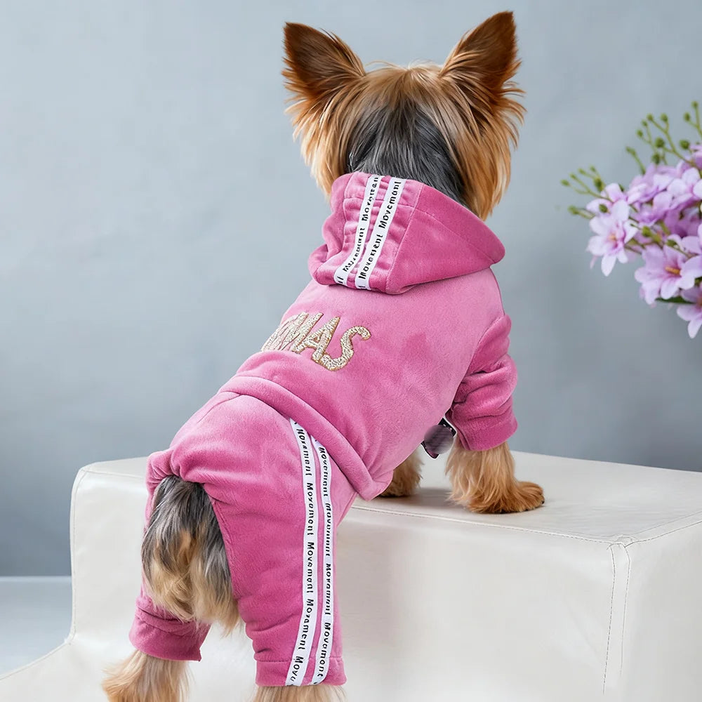 Girl Dog Clothes for Small Dogs Cute Outfits Soft Velvet Puppy Pajamas 4 Legged Jumpsuit Lightweight Pet Tracksuit Cat Apparel