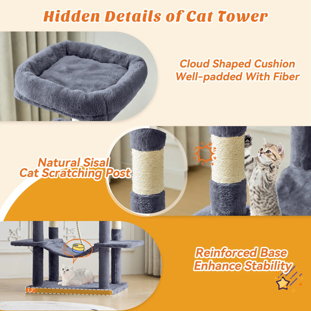 MCQ 66 Inch Cat Tree Tower Multi Level Cat Climbing Tower with Natural Sisal Scratching Posts Pet Condo for Indoor Cats Kittens