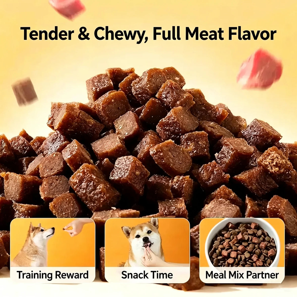 Beef Jerky Dog Treats, Premium Quality Raw Protein Warps for Dogs, Bite-Sized Training Treats & Food Topper, Cat Friendly