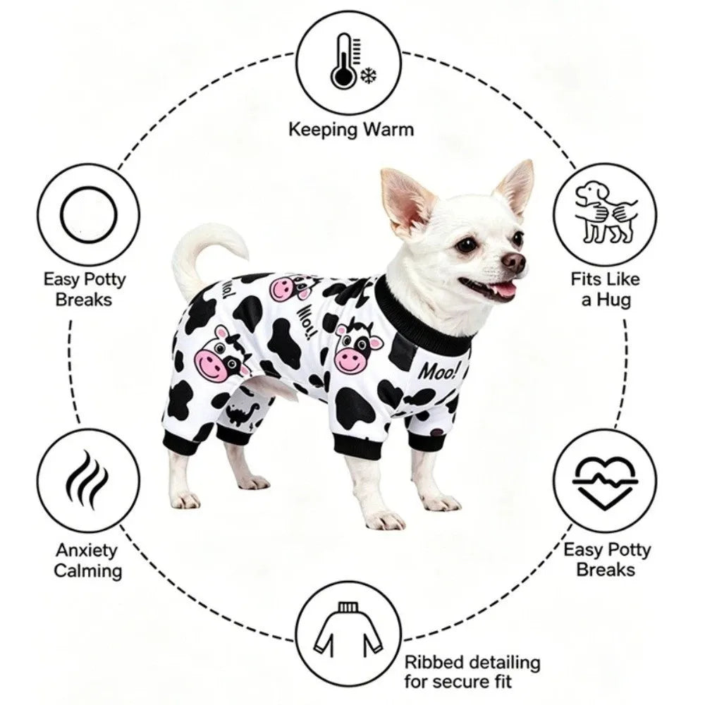 Cartoon Pet Cow Jumpsuit Breathable Soft Comfortable Dog Anti-hair Loss Clothing Cute Dog Soothing Clothes Pet Apparel Costume
