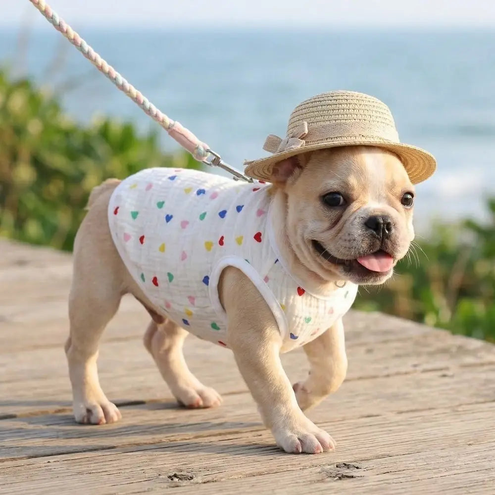 Pet Apparel Heart Pattern Dog Vest Soft Cotton Breathable Pet T-shirt Cozy Thin Pet Short Shirt Puppy Wear