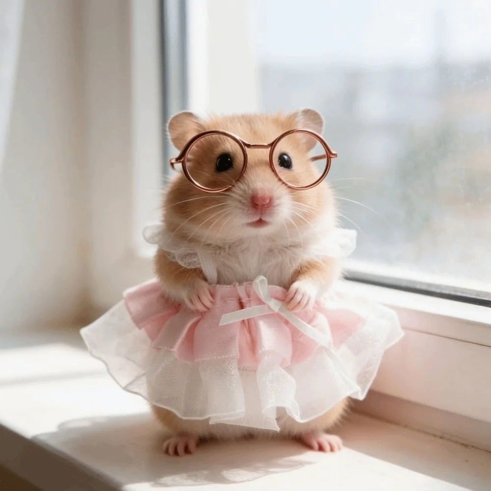 Pet Vest Adorable Hamster Princess Dress Lightweight Soft Pet Dress Eyeglasses Set Breathable Pet Puff Skirt Four Seasons