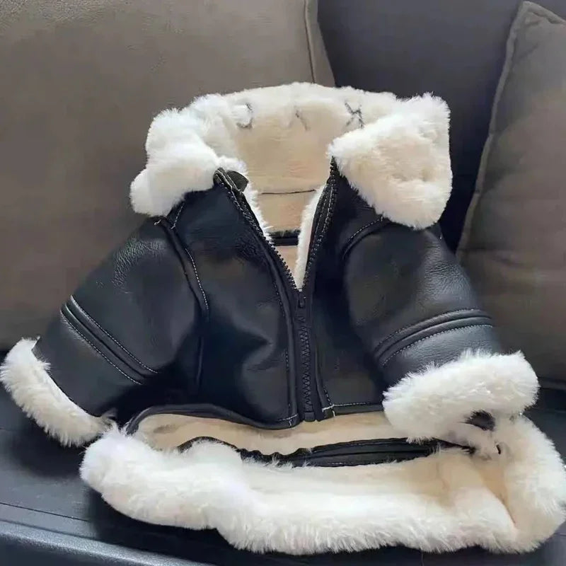 Winter Dog Coat Jacket Faux Leather Fleece Teddy Warm Pet Puppy Clothing Apparel