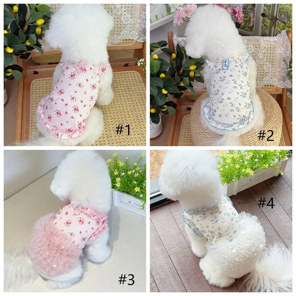 Pet Costumes Summer Thin Pet Floral Dress Comfortable Breathable Dog Skirt Sleeveless Dog Pullover For Small Dog Cat