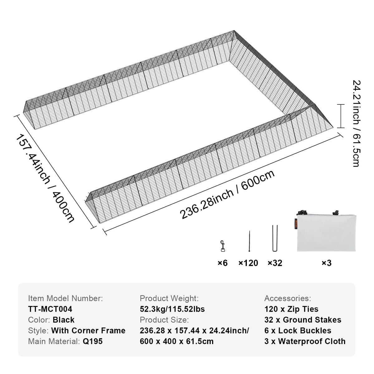 SucceBuy Chicken Tunnels 157.5 x 39.4 x 24.2 in Chicken Tunnels for Yard Portable Chicken Tunnels for Outside Corner Frames