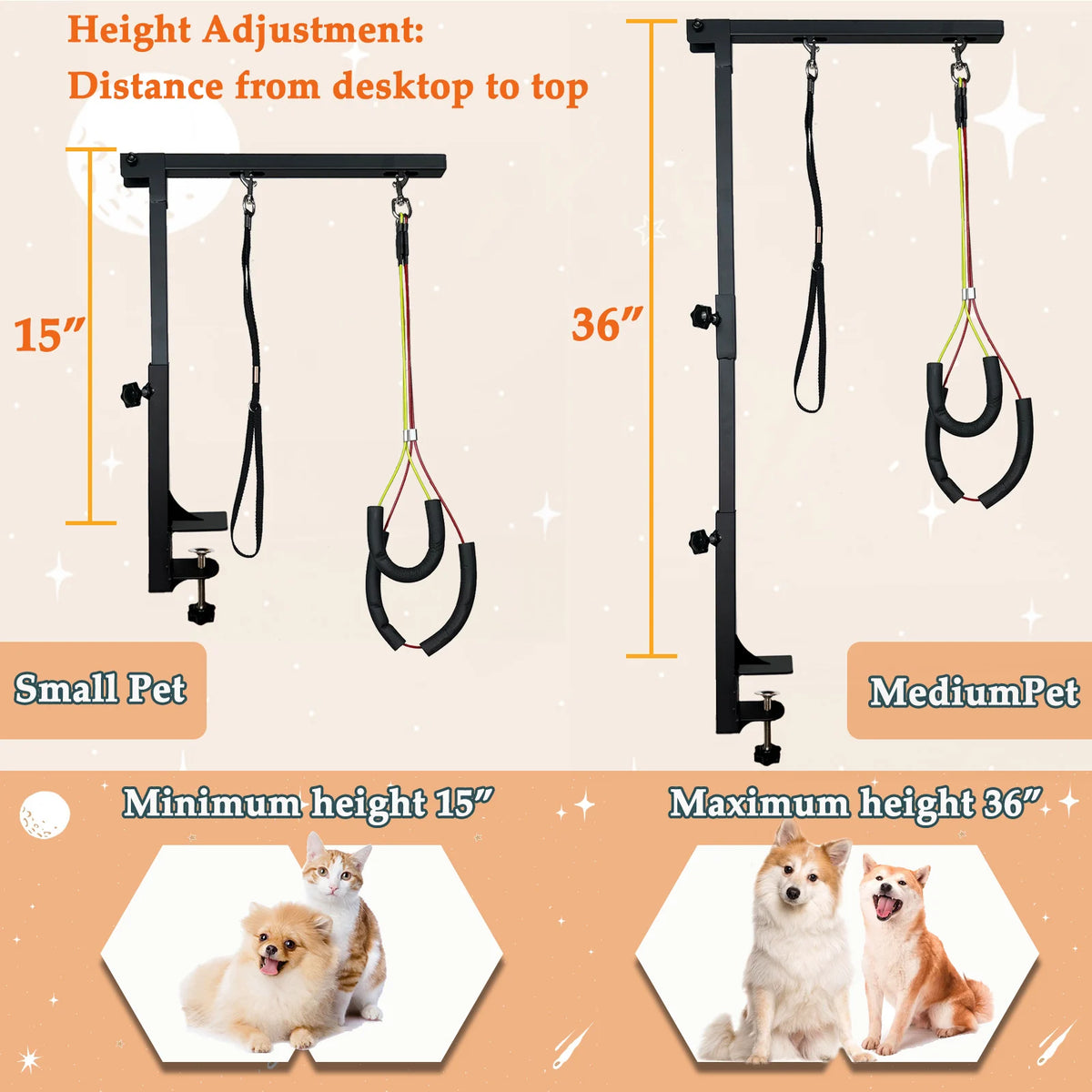 Dog Grooming Table Arm Height Adjustable Two No Sit Haunch Holder Three Section Design Suitable for Medium, Small Dogs, and Cats