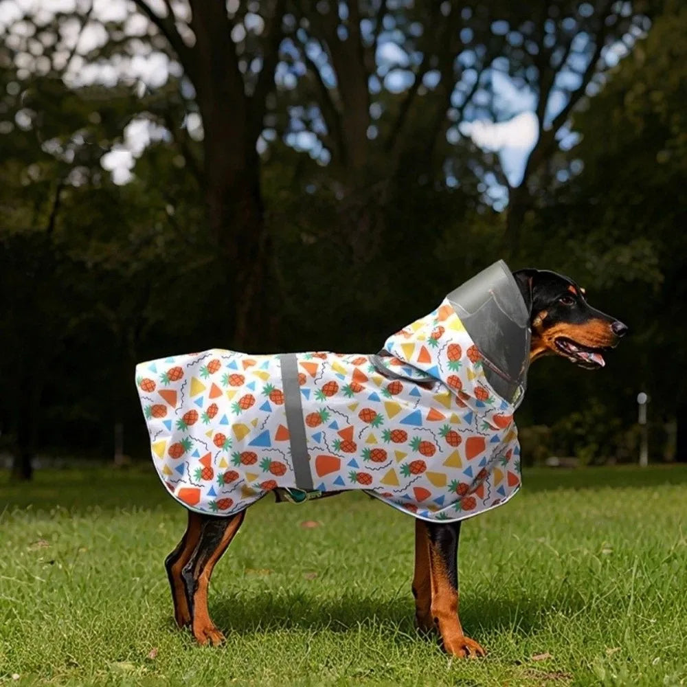Pet Apparel Adjustable Dog Reflective Raincoat Windproof Waterproof Dog Rain Cloak Fruit Print Dog Hooded Raincoat Adventure