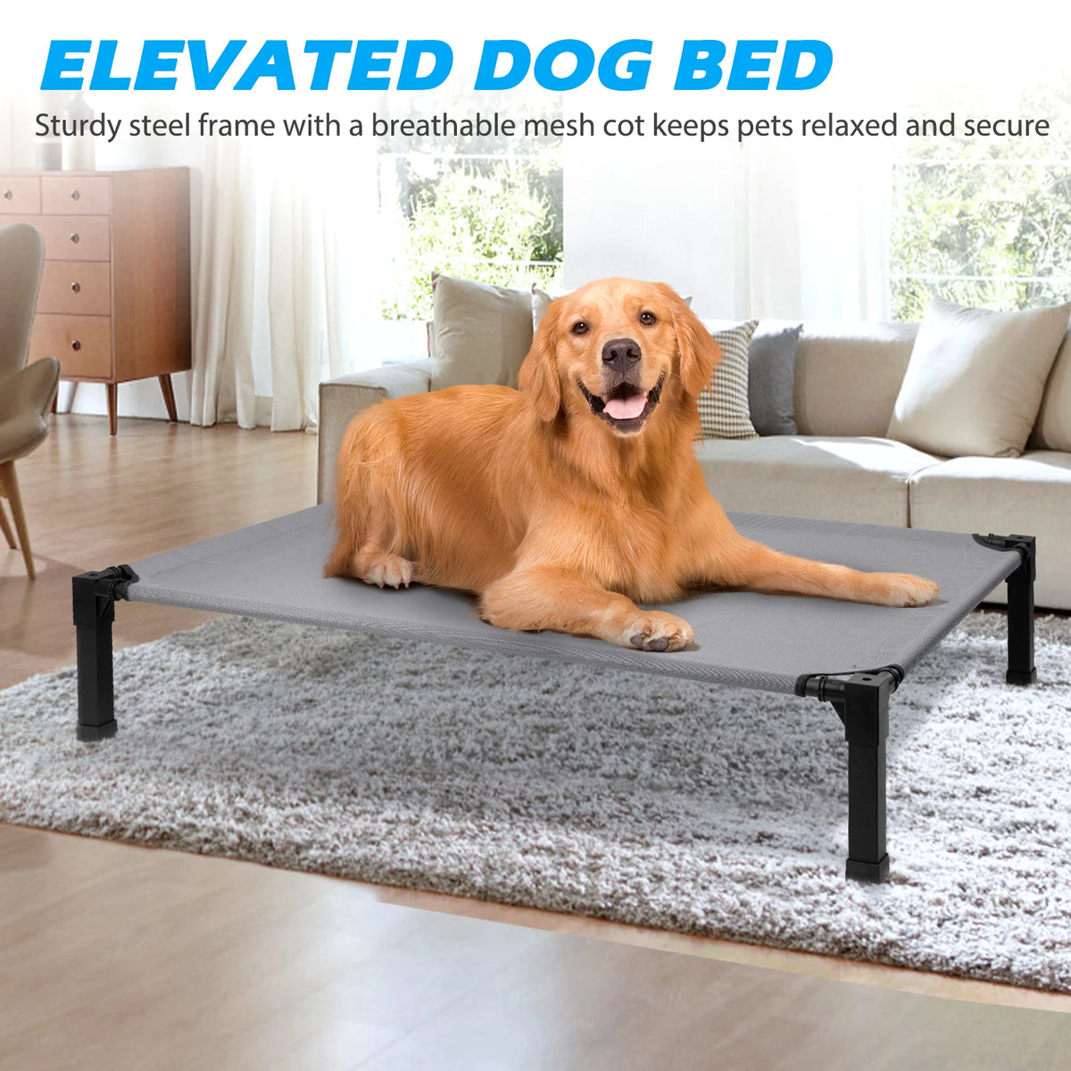 Elevated Dog Bed, Cooling Raised Pet Cot with Chew Proof Washable Breathable Mesh and Metal Frame, Portable Dog Cot Bed