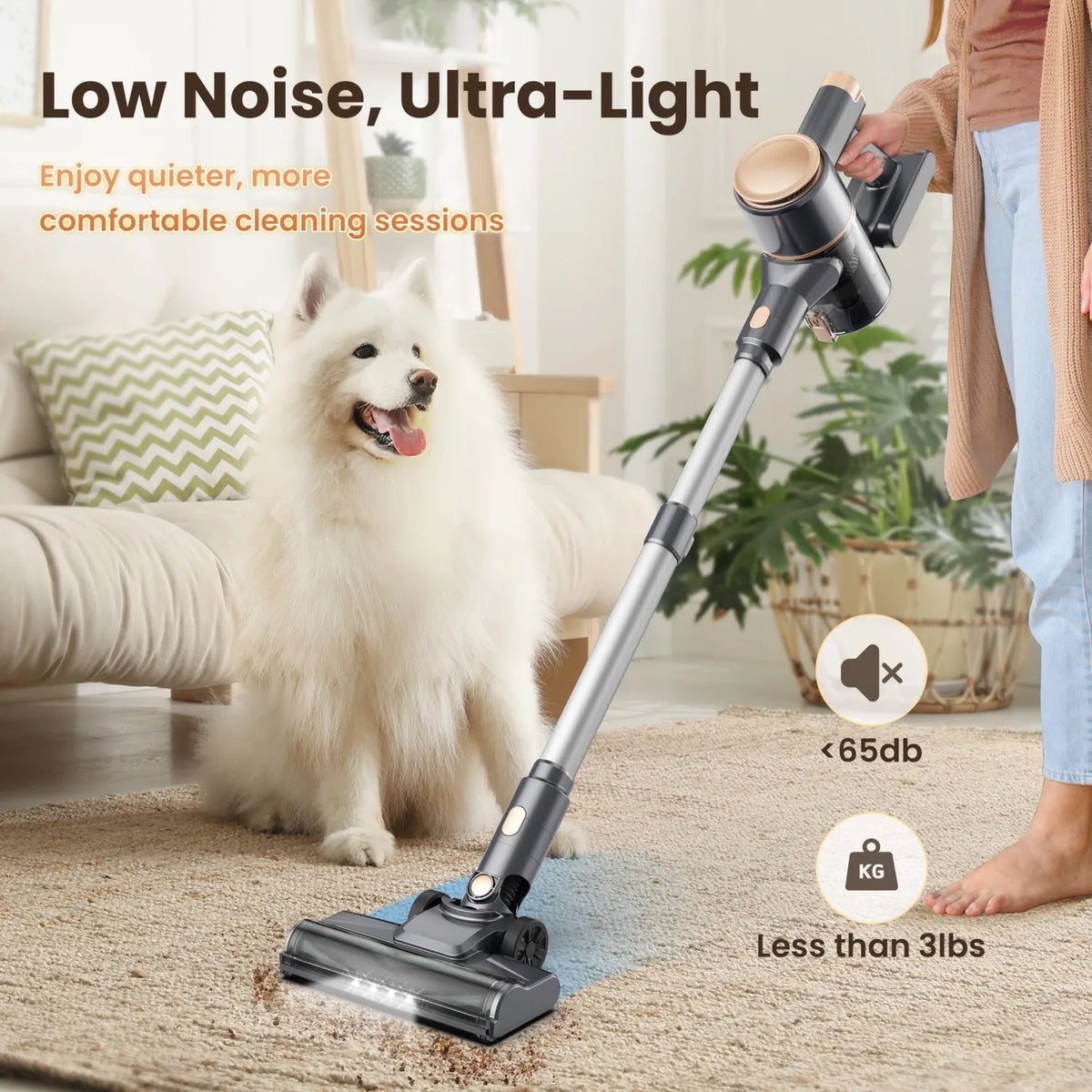 YISORA N8 Stick Vacuum Cleaner, 25Kpa Two Mode Lightweight Cordless Vacuum for Pet Hair, Carpet