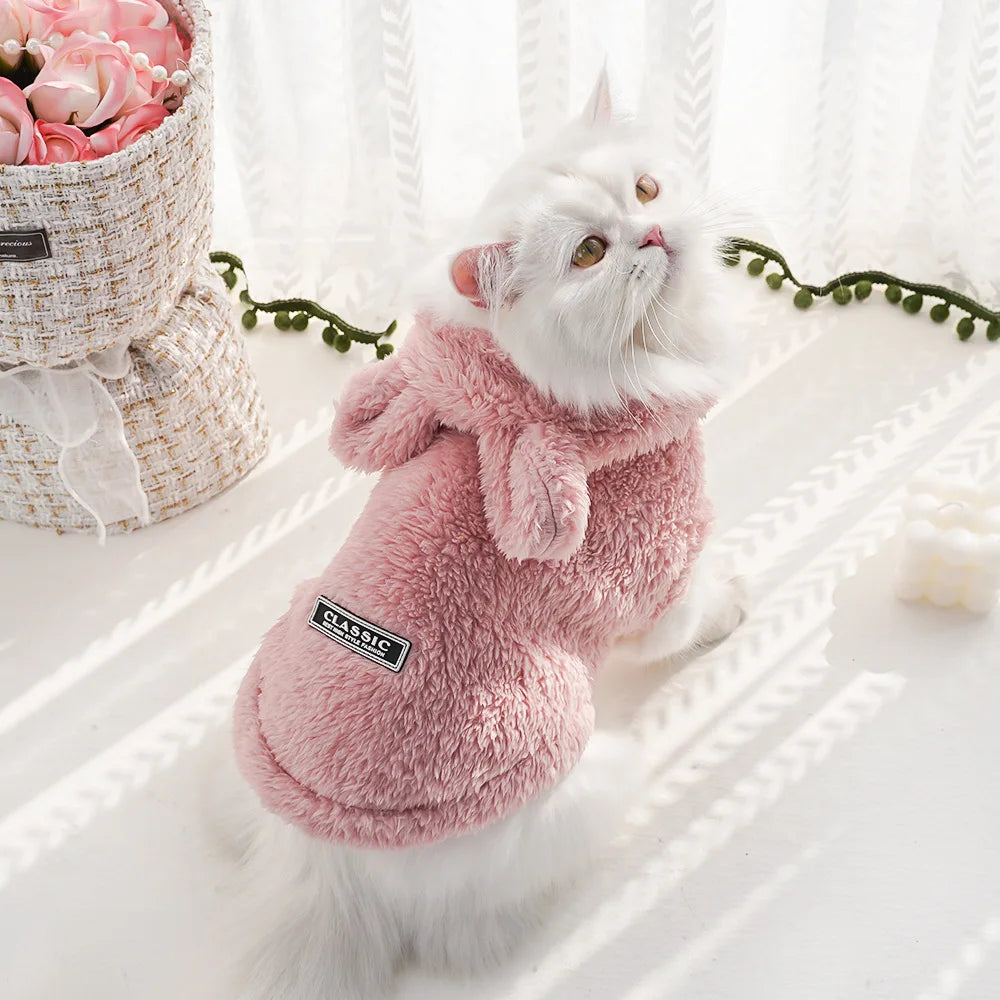 Pet Dog Soft Fleece Clothes Cute Hoodie Coat for Small Medium Dogs Cats Autumn Winter Puppy Hooded Jacket Sweater Pug Apparel