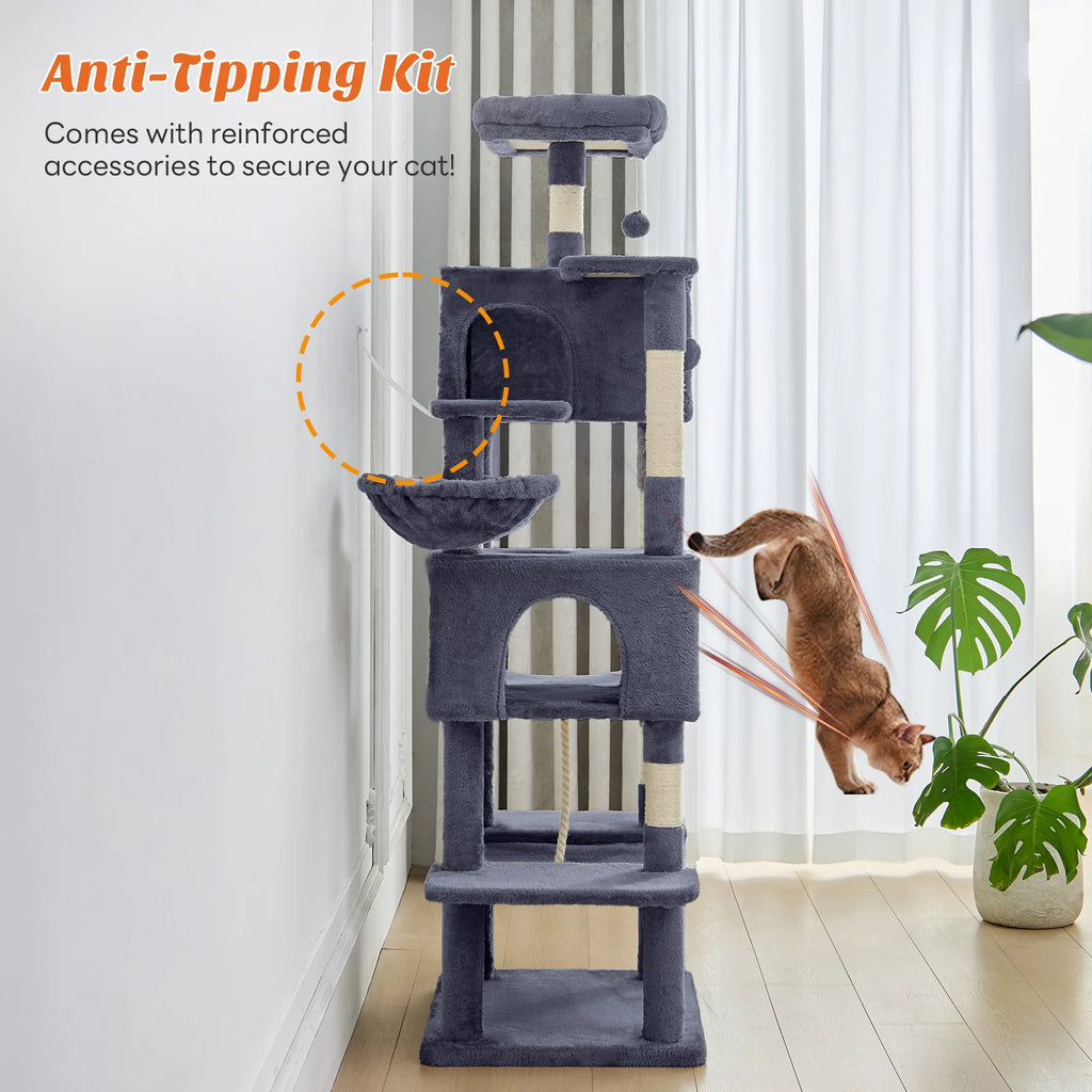 MCQ 66 Inch Cat Tree Tower Multi Level Cat Climbing Tower with Natural Sisal Scratching Posts Pet Condo for Indoor Cats Kittens