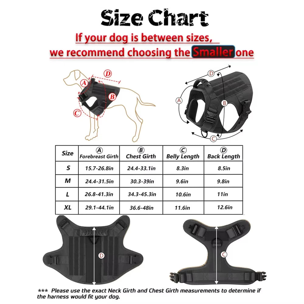 Military Large Dog Harness Collar Leash Bags Patches Set Pet Malinois Training Vests Tactical Dogs Harnesses Accessories