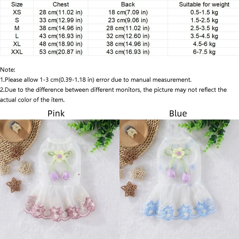 Pet Apparel Thin Mesh 3D Flower Pet Dress Lightweight Comfortable Dog Princess Dress Breathable Cat Strap Puff Skirt Cats Dogs