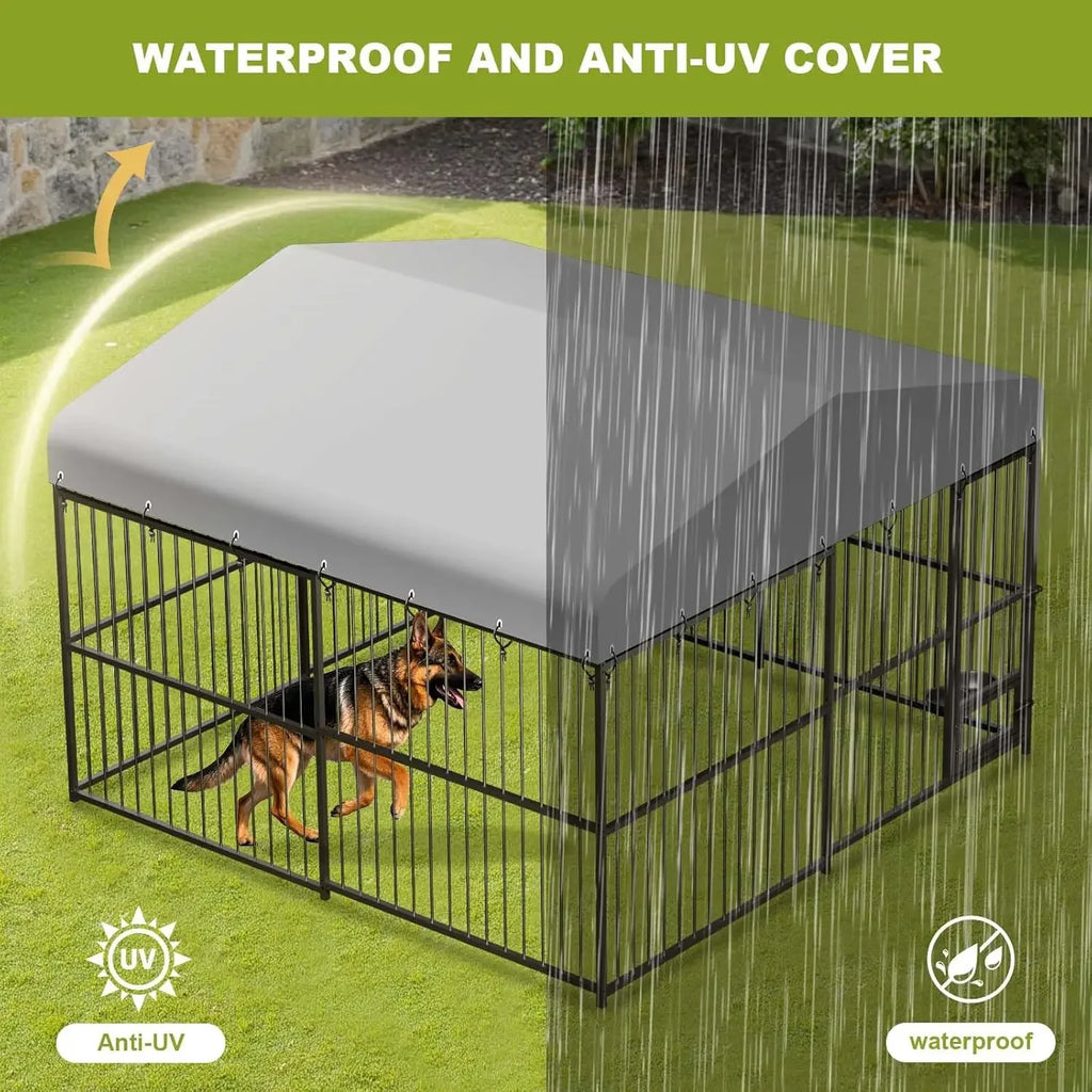Large Dog Kennel Outside,10x10x6 FT Heavy-Duty Outdoor Cage with Roof and Lock,Covered Outside Kennel,for Medium and Large Dogs,