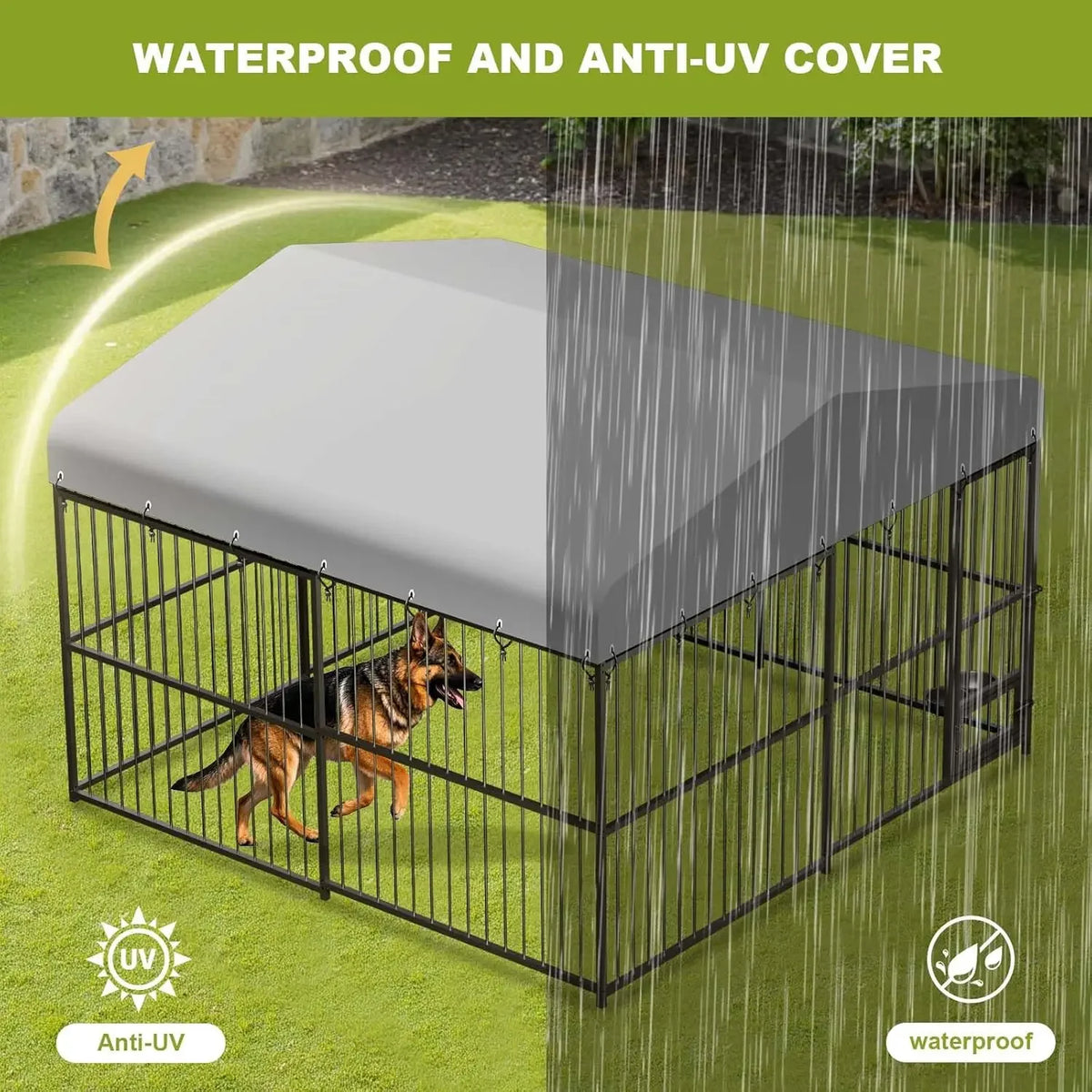 Large Dog Kennel Outside,10x10x6 FT Heavy-Duty Outdoor Cage with Roof and Lock,Covered Outside Kennel,for Medium and Large Dogs,