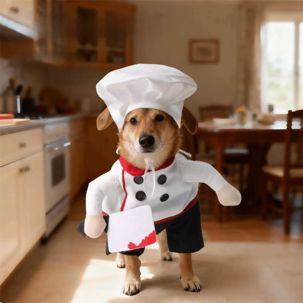 Dressing-Up Set Adjustable Pet Funny Chef Costume Breathable Polyester Pet Cook Outfit Comfortable Cat Party Dressed Up Festival