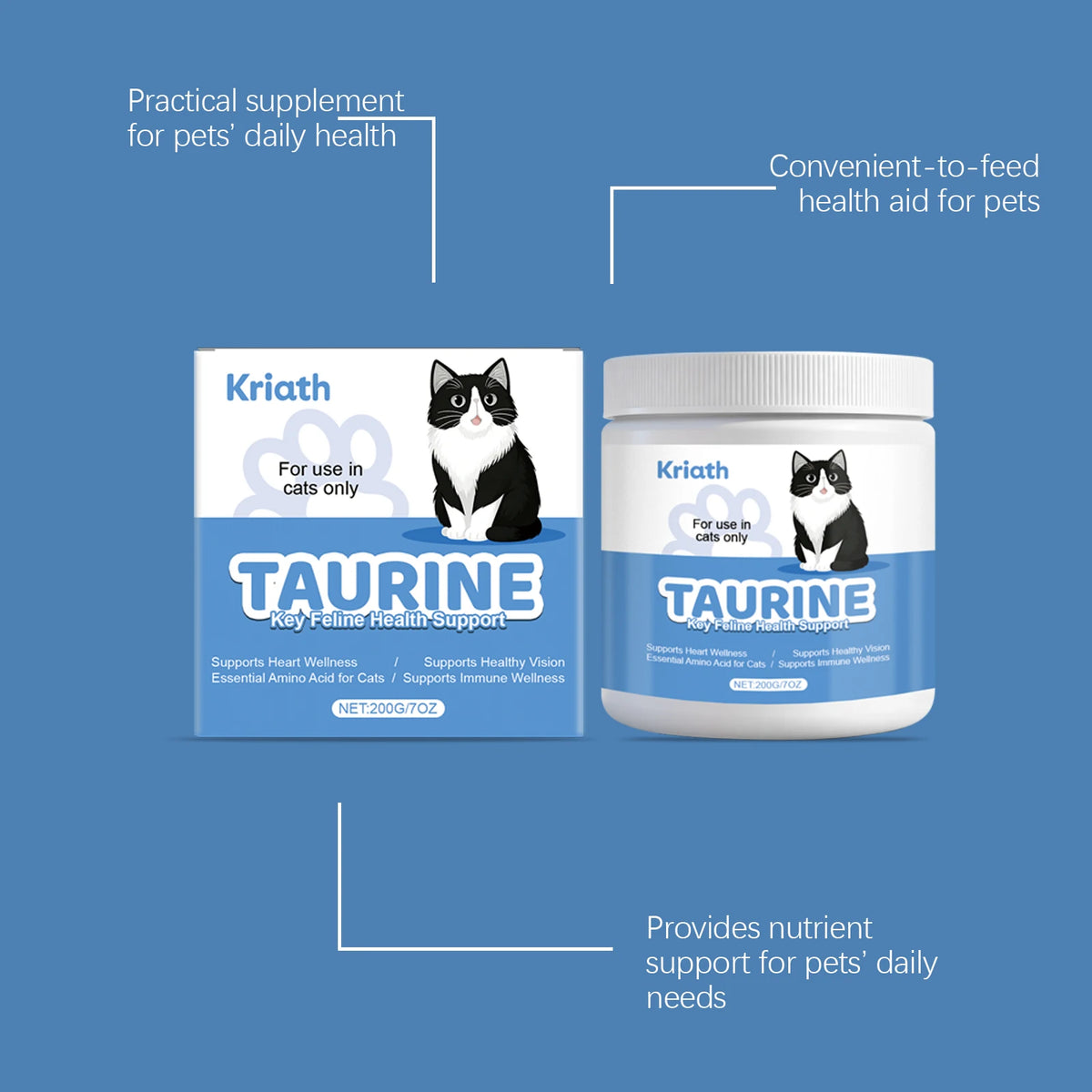 200G Cat Taurine Powder Gentle Formula Daily Nutritional Supplement Nourishing Cat Care Taurine Powder for Cat 's Body Health