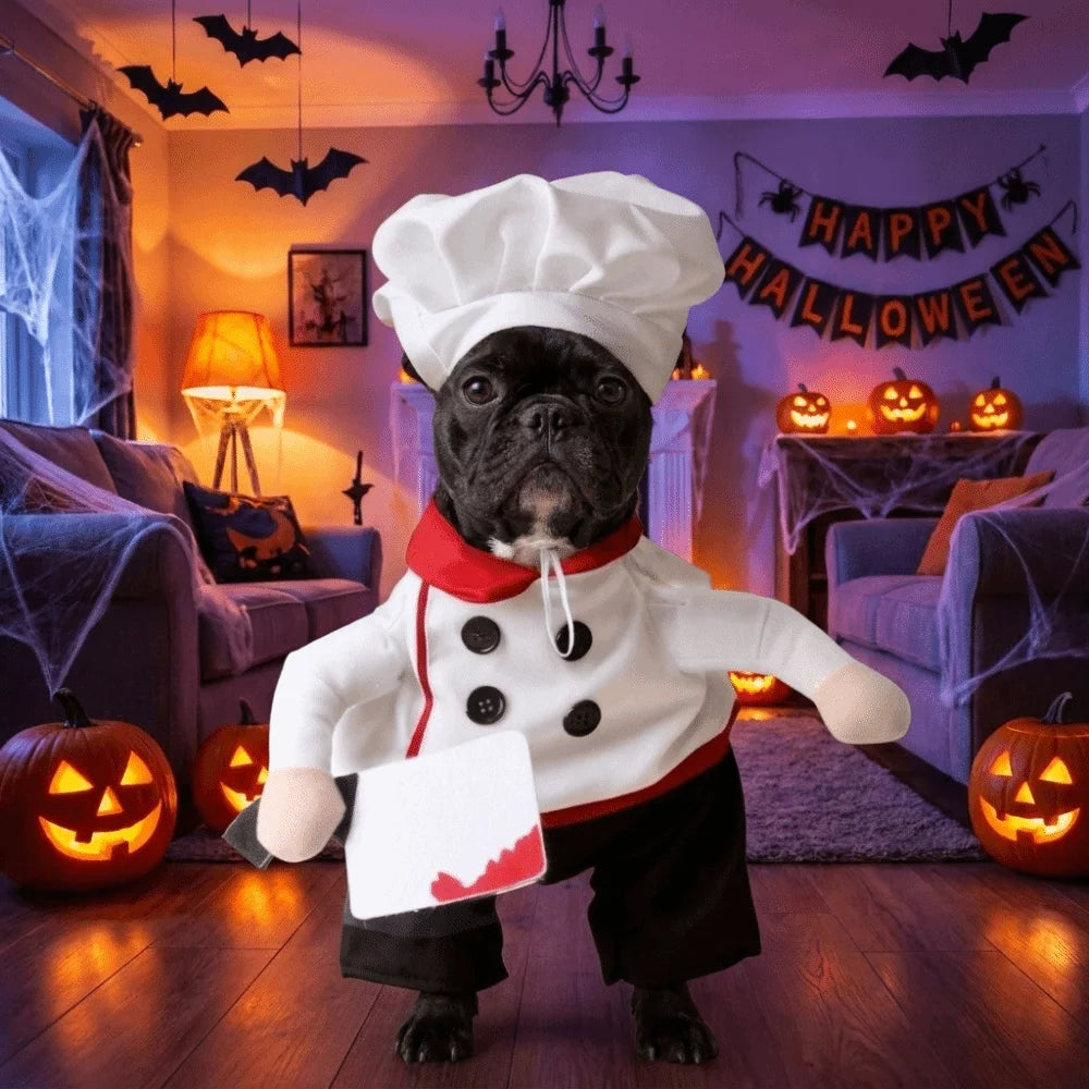 Dressing-Up Set Adjustable Pet Funny Chef Costume Breathable Polyester Pet Cook Outfit Comfortable Cat Party Dressed Up Festival