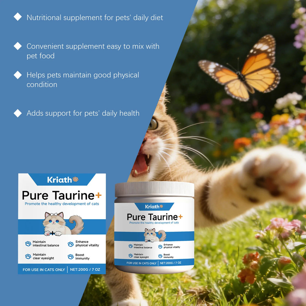 200g Cat Taurine Powder Mild Gentle Formula Pet Nutritional Supplement Daily Pet Body Health Support Care Powder for Cats & Dogs