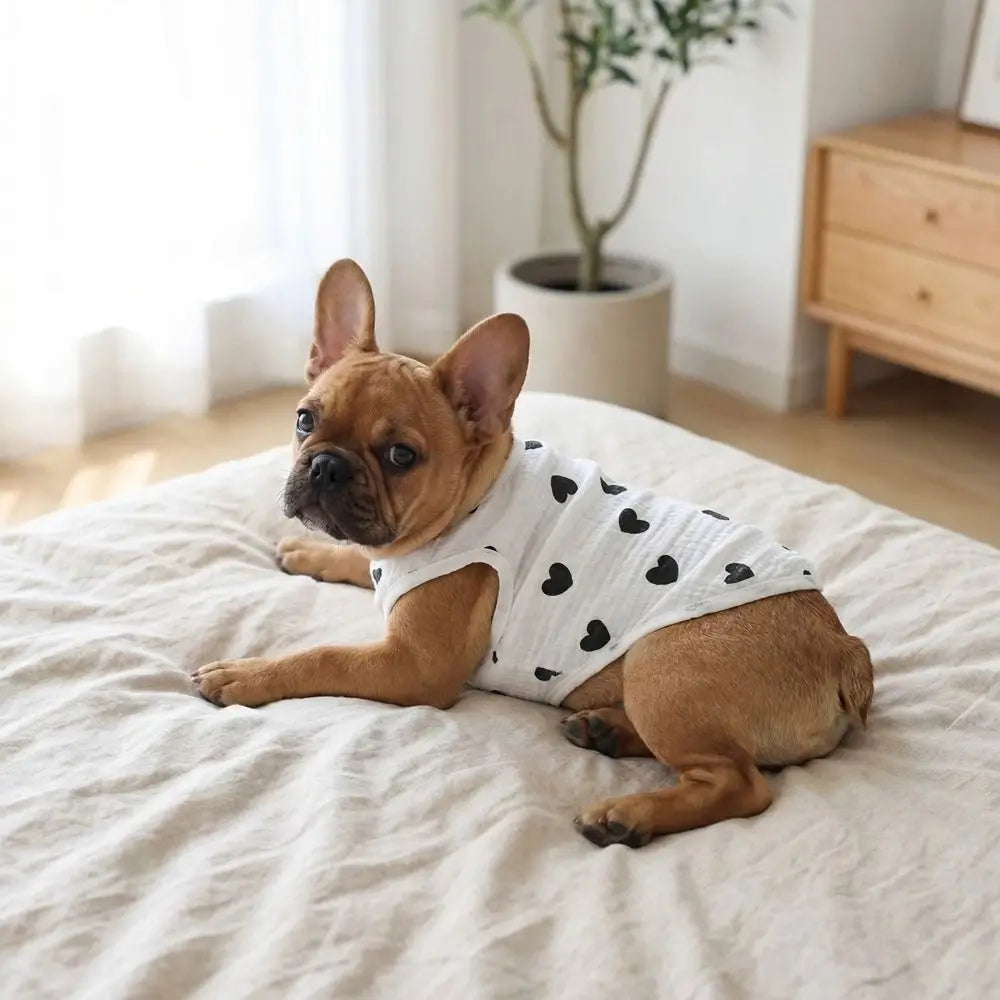 Pet Apparel Heart Pattern Dog Vest Soft Cotton Breathable Pet T-shirt Cozy Thin Pet Short Shirt Puppy Wear