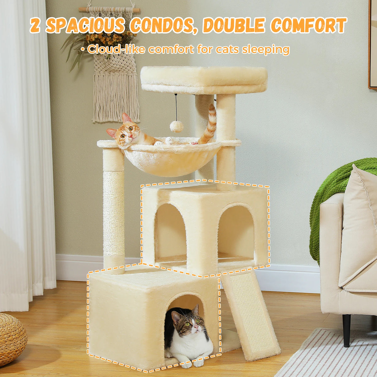 Large Cat Tree for Indoor Cats, Multi-Level Cat Tower with Sisal Scratching Post, 2 Spacious Condo, Cat Scratching Pad, Cat Toys