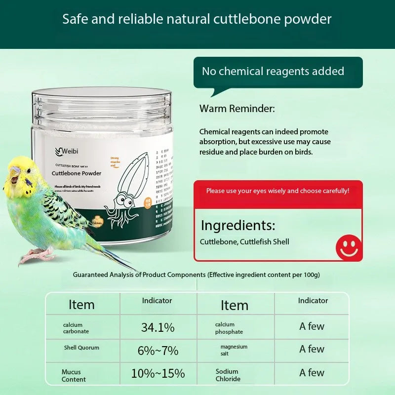 Cuttlefish Bone Powder Rich Calcium Trace Elements Feed Grade Supplement For Birds Parrots Tortoise Promoting Growth & Breeding