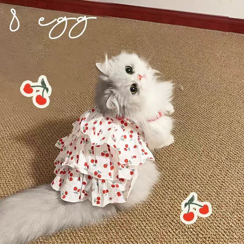Pet Dress for Dogs & Cats - Layered Cake Style Printed Clothes, Small Medium Breed Apparel, Adorable Summer Outfit