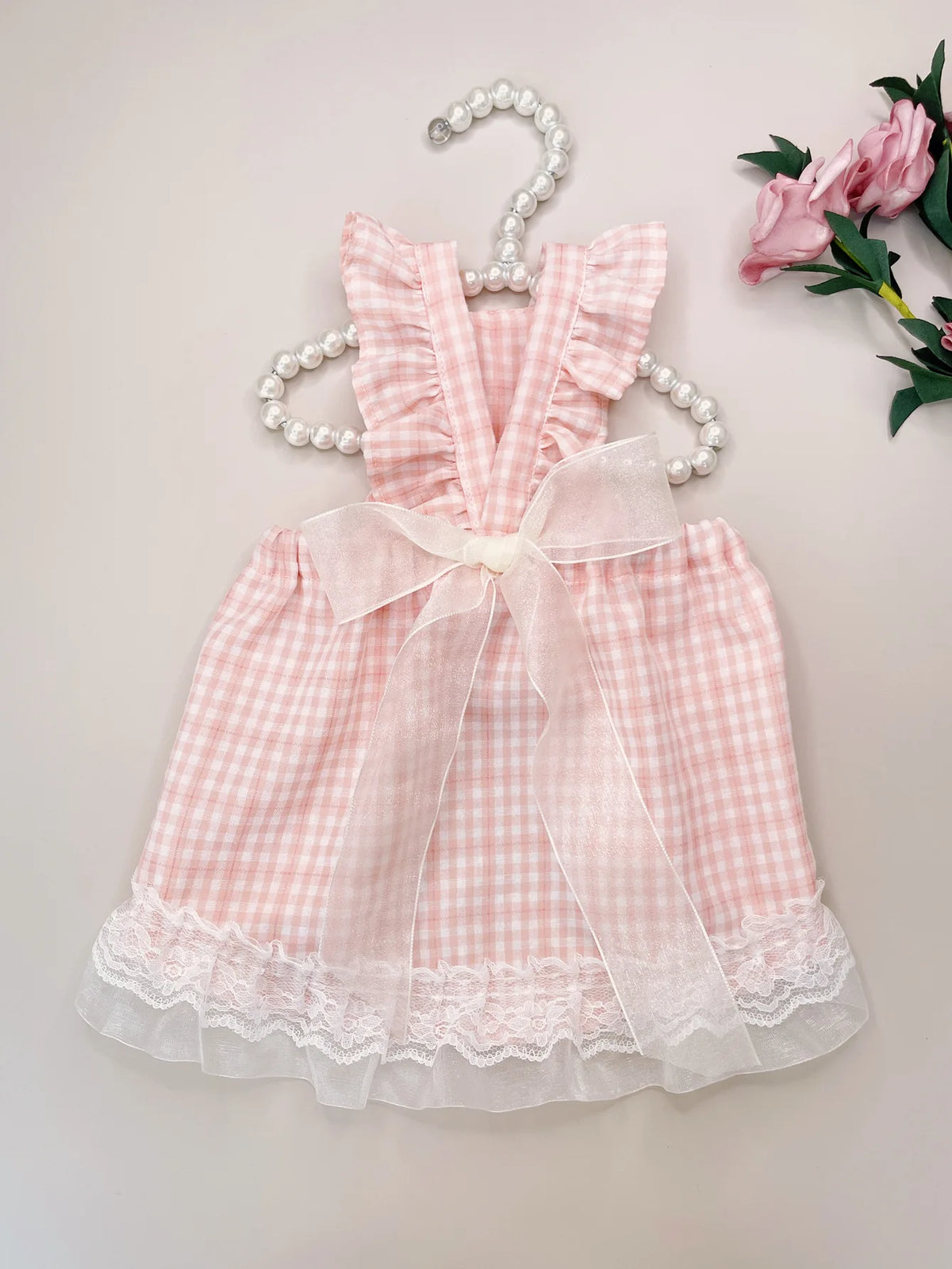 Cat and Dog Universal Pet Apparel - Fairy Bow, Lace Trim, Plaid Ribbon Skirt - Skin-Friendly Comfort, Suitable for All Seasons