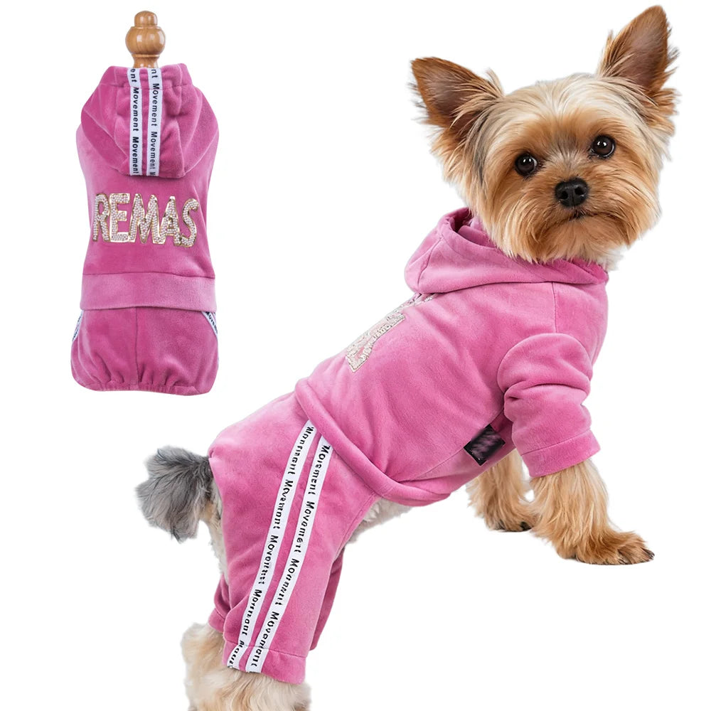 Girl Dog Clothes for Small Dogs Cute Outfits Soft Velvet Puppy Pajamas 4 Legged Jumpsuit Lightweight Pet Tracksuit Cat Apparel