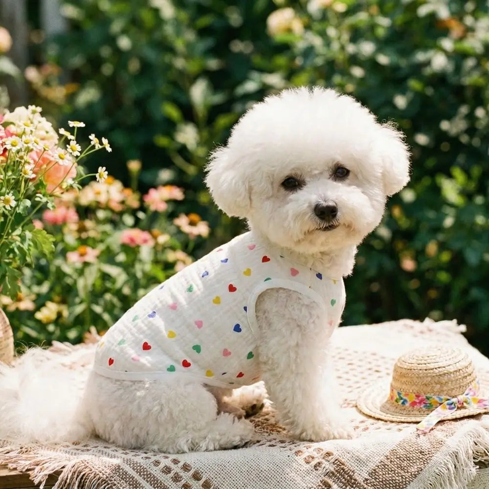 Pet Apparel Heart Pattern Dog Vest Soft Cotton Breathable Pet T-shirt Cozy Thin Pet Short Shirt Puppy Wear