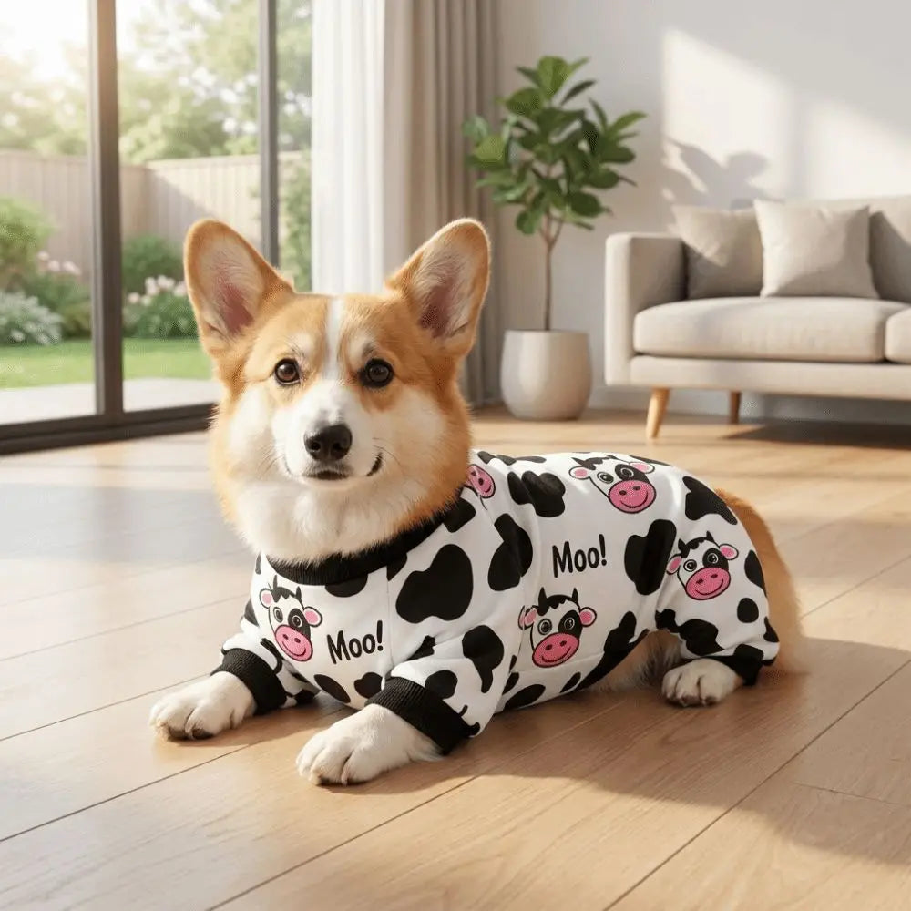 Cartoon Pet Cow Jumpsuit Breathable Soft Comfortable Dog Anti-hair Loss Clothing Cute Dog Soothing Clothes Pet Apparel Costume