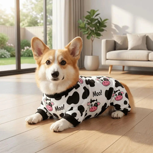 Cartoon Pet Cow Jumpsuit Breathable Soft Comfortable Dog Anti-hair Loss Clothing Cute Dog Soothing Clothes Pet Apparel Costume