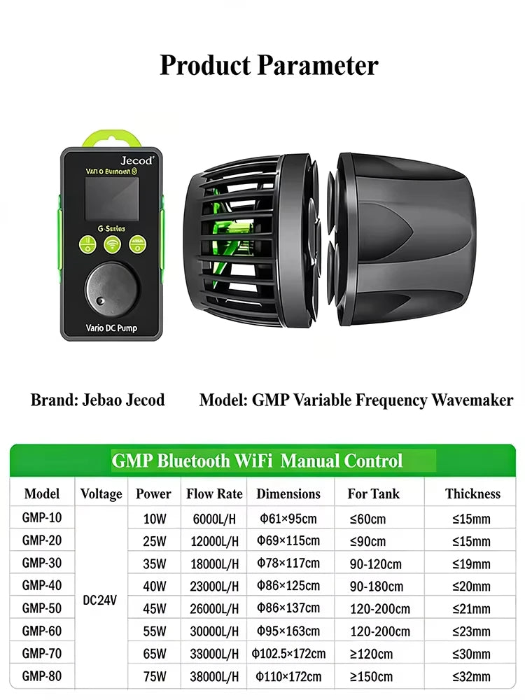 Jebao GMP-10/30/40 Wavemaker Pump WiFi Bluetooth APP Control 8 Modes Quiet 110V Reef Aquarium Powerhead