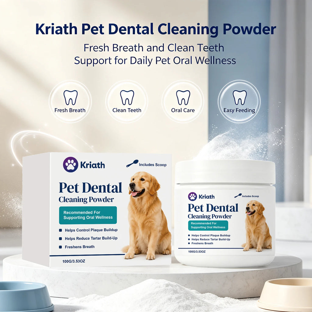 Kriath Pet Dental Cleaning Powder Remove Tartar Reduce Plaque Build‑up Freshens Breath Daily Dog Oral Wellness Supplement Powder