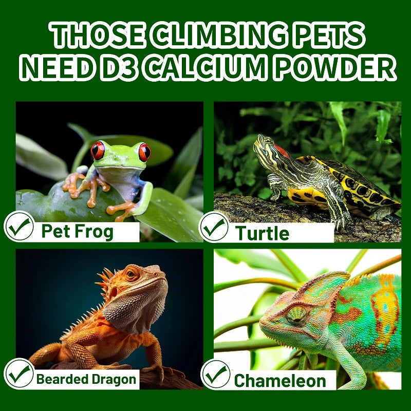 Crawling Pet Vitamin D3 Calcium Powder For Amphibian Reptiles Turtle Pet Frog Chameleon Promoting Calcium Absorbing & Supplement