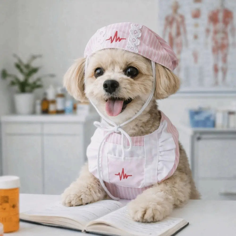 Cat Dog Apparel Funny Cat Nurse Outfit Adjustable Nurse Hat Pet Cosplay Clothes Breathable Cat Transformation Dress Pet Party