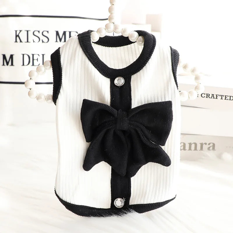 Luxury Dog Dress for Small Dogs Spring Dog Clothes Black Bow Pet Puppy Vest Cat Princess Skirt Chihuahua Bichon Pet Dog Apparel