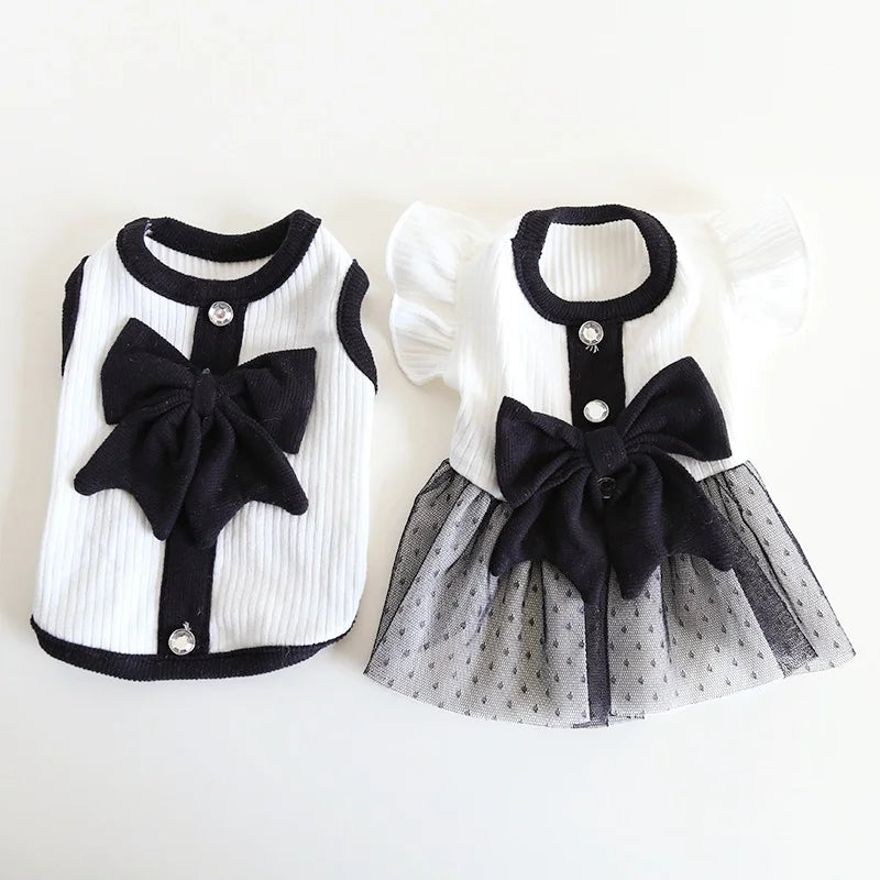 Luxury Dog Dress for Small Dogs Spring Dog Clothes Black Bow Pet Puppy Vest Cat Princess Skirt Chihuahua Bichon Pet Dog Apparel