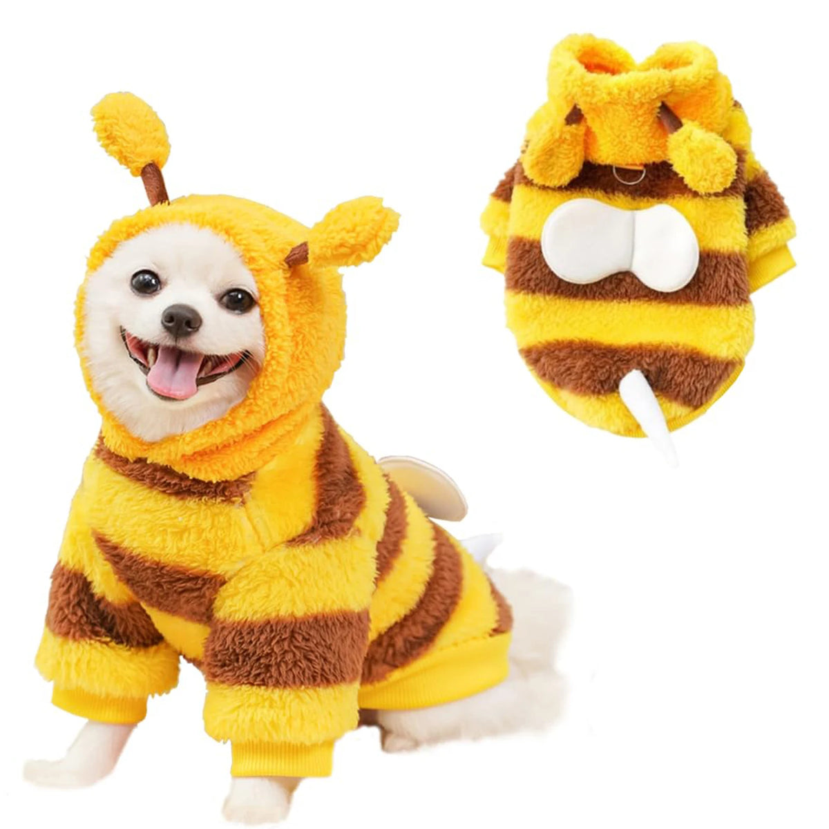 Bee Pet PUppy Coat Apparel Outfit Fleece Clothes Dog Cat Hoodies Fancy Costume Halloween Cosplay Sweater Dog Winter Warmth Hoodi