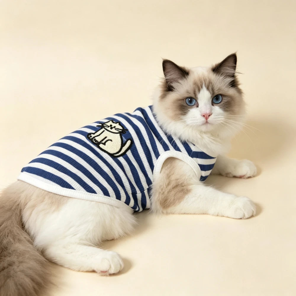 Lightweight Breathable Elastic Pet Vest 1 Pack Sleeveless Printed Cat Dog Apparel for Daily Use