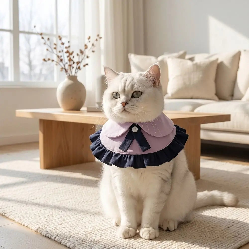 Pet Apparel Cute Pet Drool Bib Washable Breathable Cat Bib Scarfs Decorative JK Uniform Dog Purple Bib Kitten