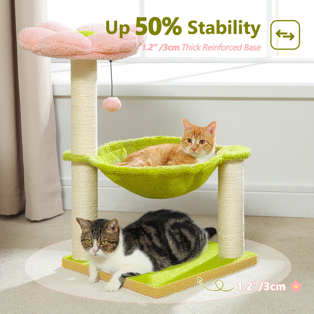 Flower Cat Tree with Sisal Scratching Post Large Hammock Soft Top Perch Small Cat Tower for Indoor Cute Cat Scratcher Kitten Toy