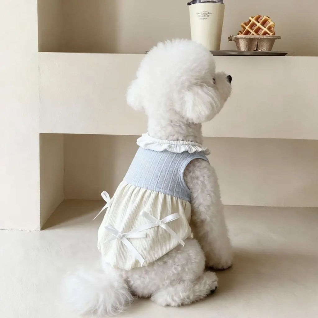 Puppy Dog Dress School Uniform Style, Cute Bow Knit Pet Clothes, Fashion Outfit for Small Dogs Cats